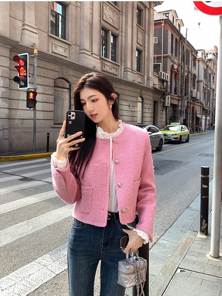 韩系短款夹棉小香风外套