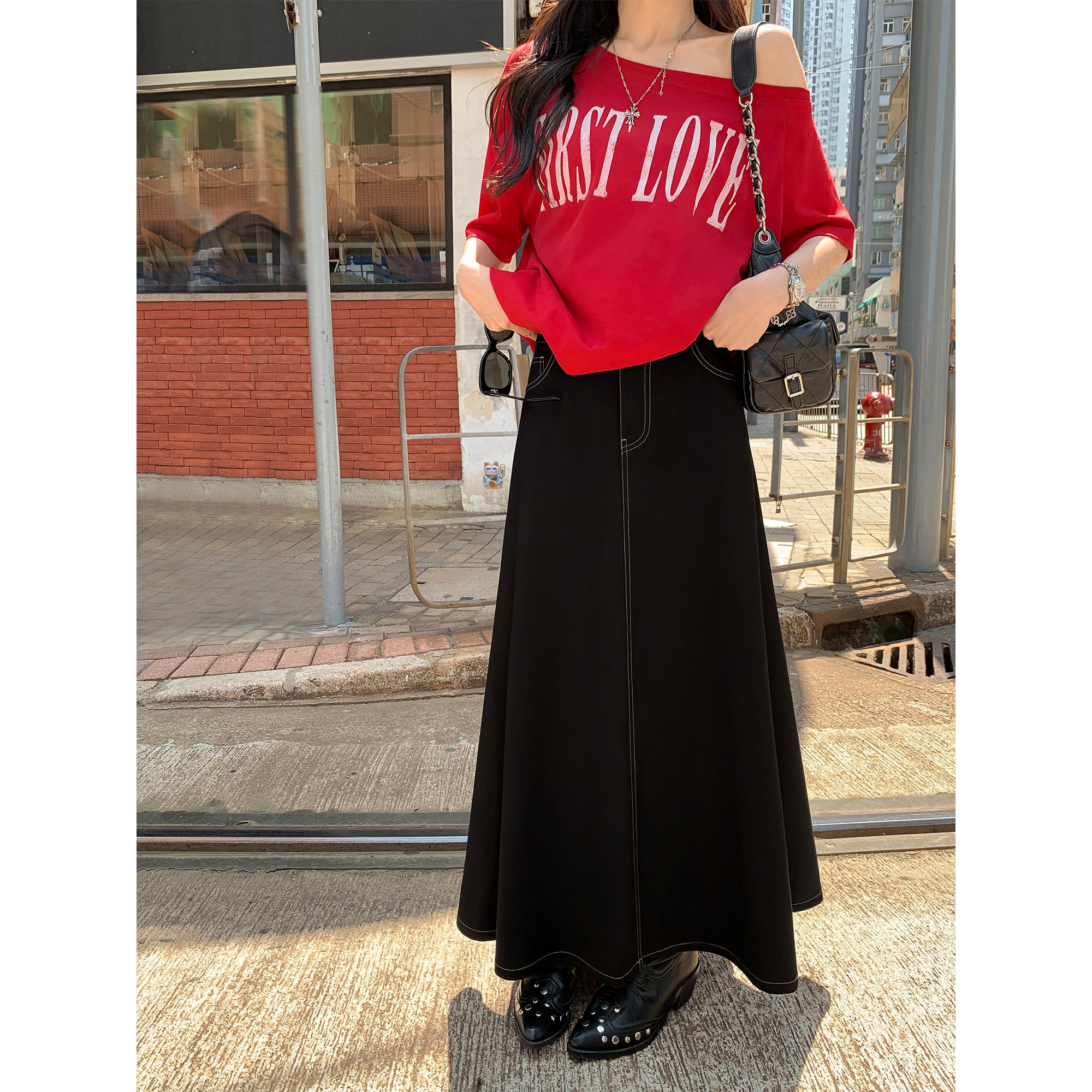 MULVAN 闭眼入系列！仿牛仔半身裙女夏季A字伞裙垂感大摆长裙子