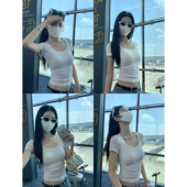 简约大U领收腰显瘦短袖 MULVAN 谁穿谁显瘦 T恤女设计感正肩上衣