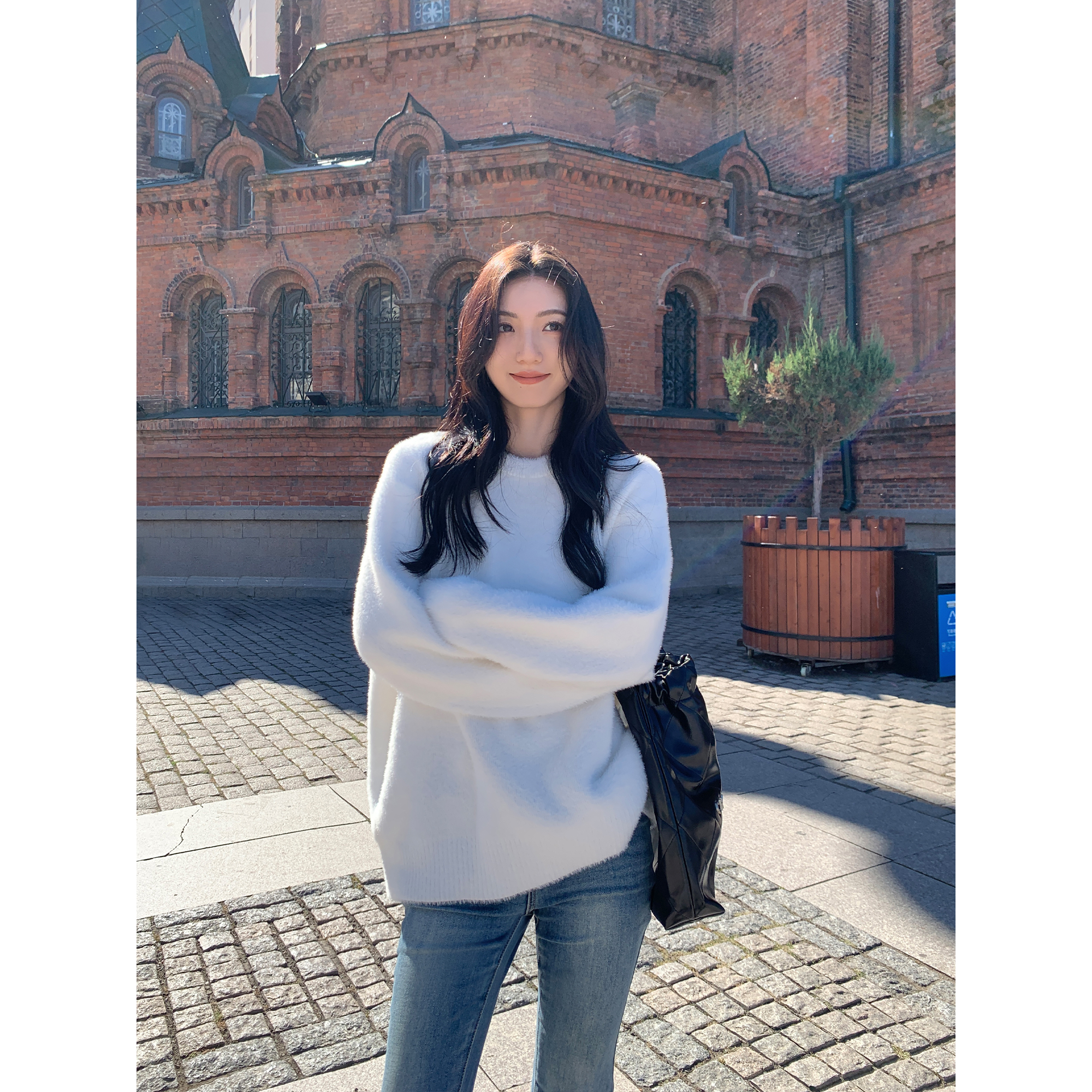 MULVAN圆领毛衣女秋冬软糯休闲宽松慵懒风长袖针织衫外穿套头上衣