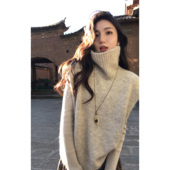 针织马甲背心女慵懒感宽松叠穿无袖 高领短款 毛衣 钓系都市 MULVAN