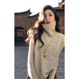 针织马甲背心女慵懒感宽松叠穿无袖 高领短款 毛衣 钓系都市 MULVAN