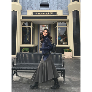 半身裙女设计感不规则拼接鱼尾裙 复古高腰中长款 MULVAN 步步攻心