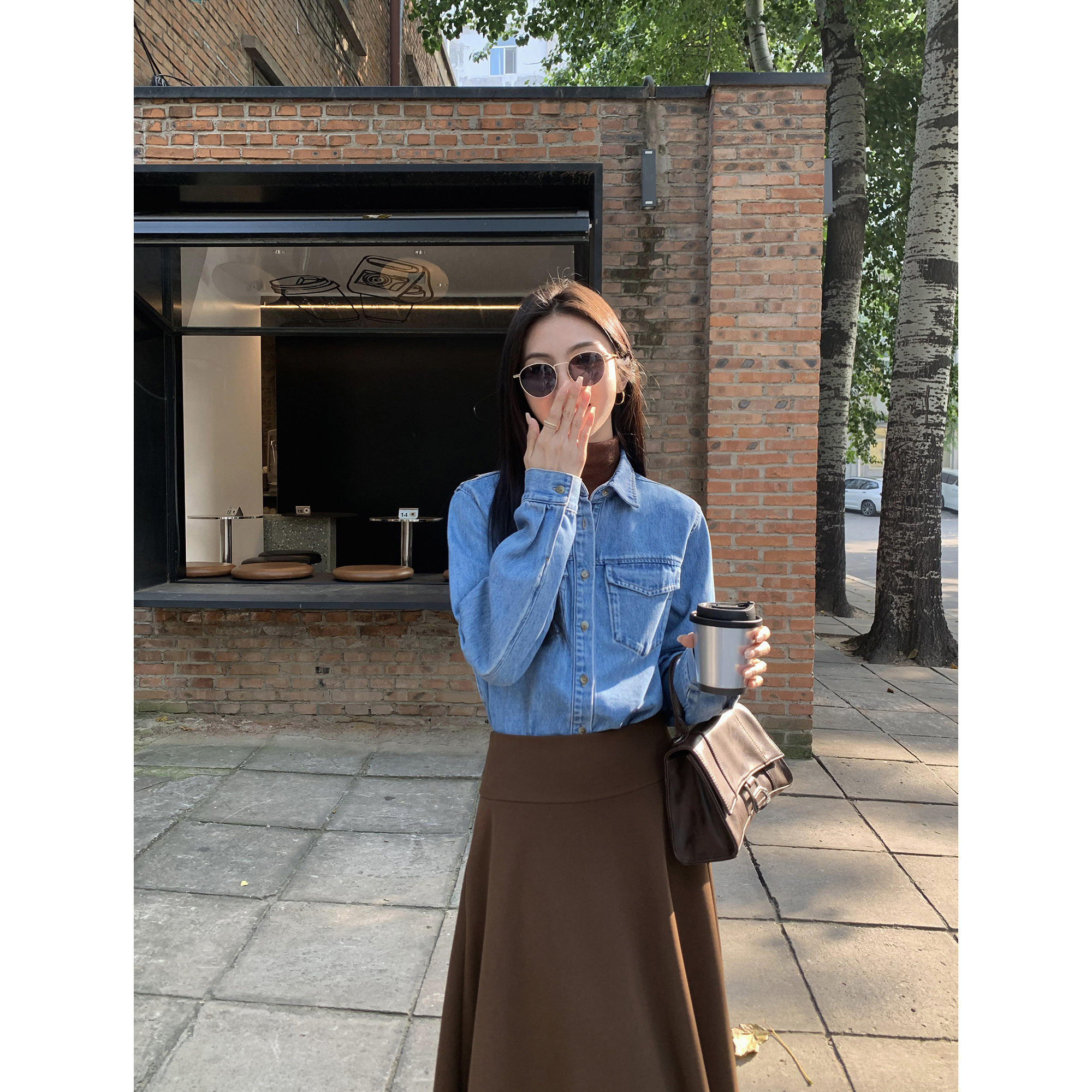 MULVAN【现货7折】 复古蓝色牛仔衬衫女春秋内搭叠穿气质上衣,女装/女士精品,衬衫,淘宝优惠券,粉丝福利购,淘宝优惠卷