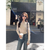 女韩系半高领短款 MULVAN 针织衫 半开领拉链长袖 打底上衣 棉棉气泡