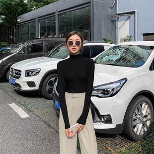 女秋冬长袖 MULVAN 黑色半高领针织打底衫 叠穿B备 上衣 现货7折