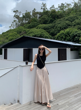 MULVAN 设计感高腰半身裙女夏季高级垂坠感伞裙显瘦气质A字长裙