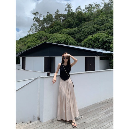 高级设计感高腰飘逸a字长裙