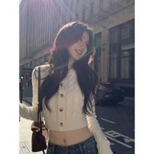 MULVAN 智性学究感 圆领麻花针织开衫外套女短款柔软长袖毛衣上衣