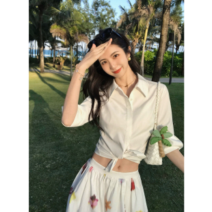 女气质通勤翻领显瘦中袖 MULVAN 衬衫 高级感白色修身 衬衣 优雅利裁