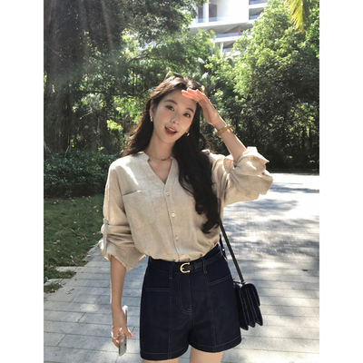 MULVAN全棉A字阔腿休闲牛仔短裤