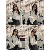 女秋季 白色衬衫 新款 修身 衬衣 MULVAN 显瘦气质设计感小众长袖 法式