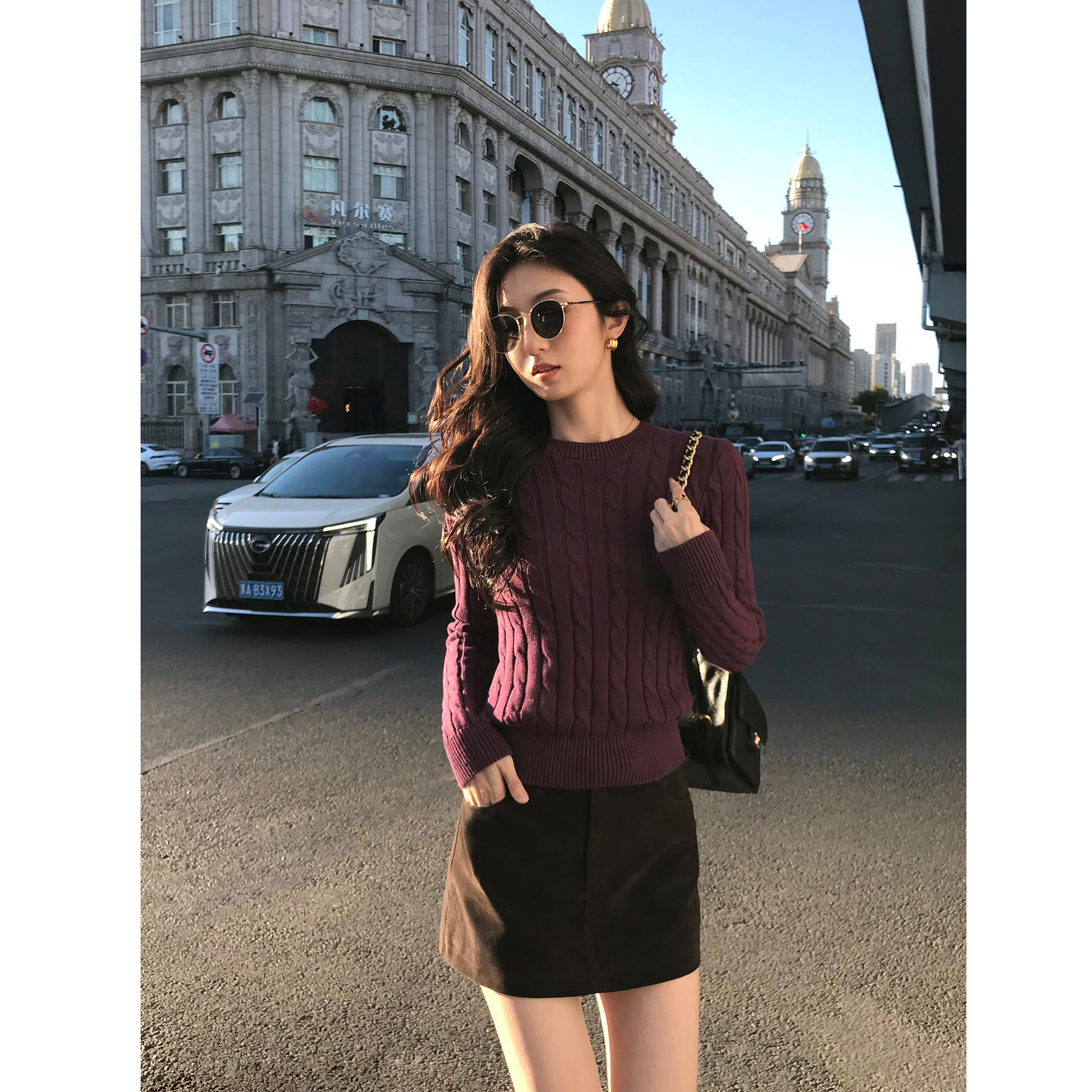 MULVAN 秋日织语 复古麻花圆领毛衣女套头长袖针织衫气质修身上衣