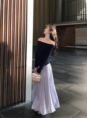 MULVAN 春日甜酒 气质流光纱半身裙女高腰显瘦垂感温柔长款裙子
