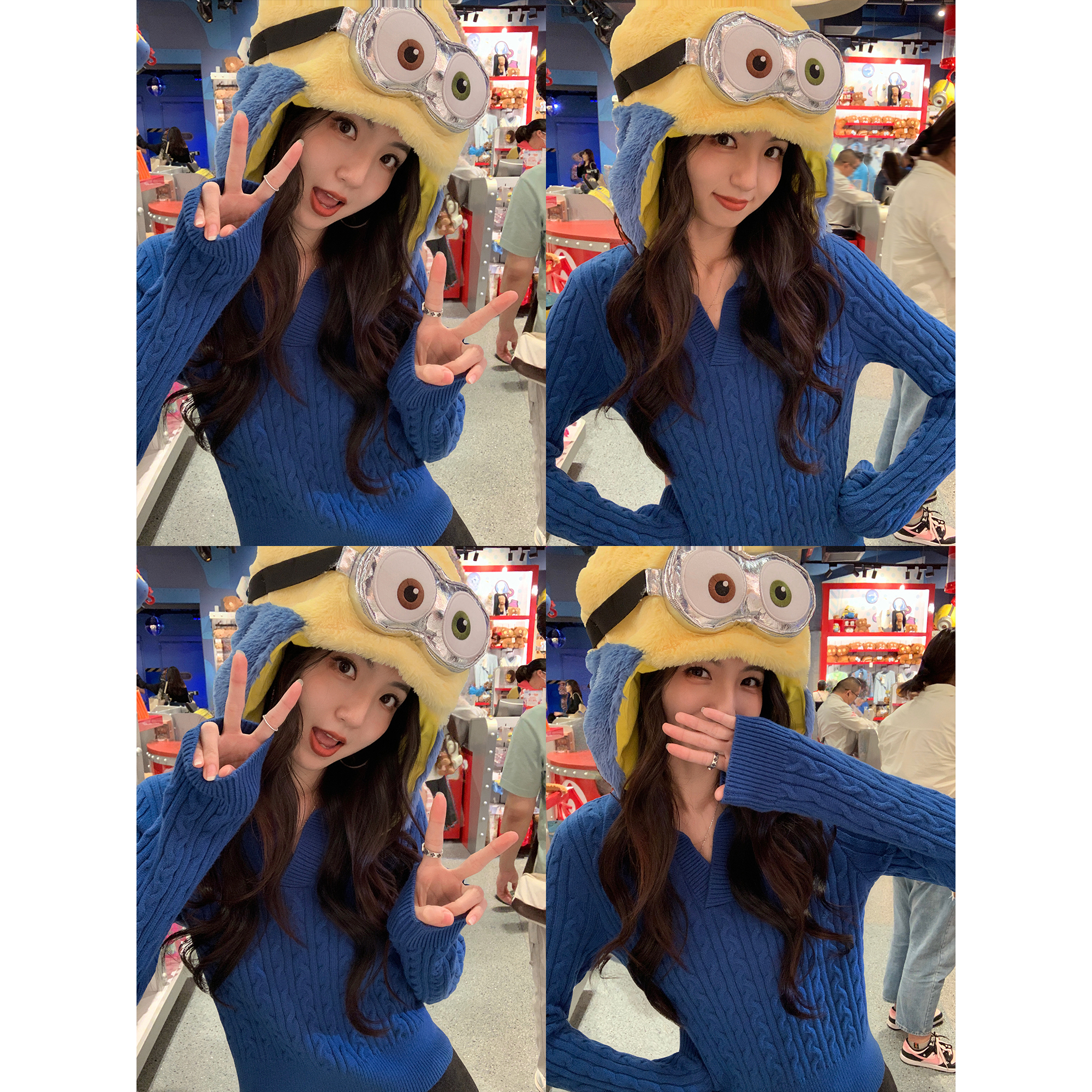 MULVAN 卢塞恩初秋 复古麻花polo领毛衣女蓝色套头针织衫短款上衣