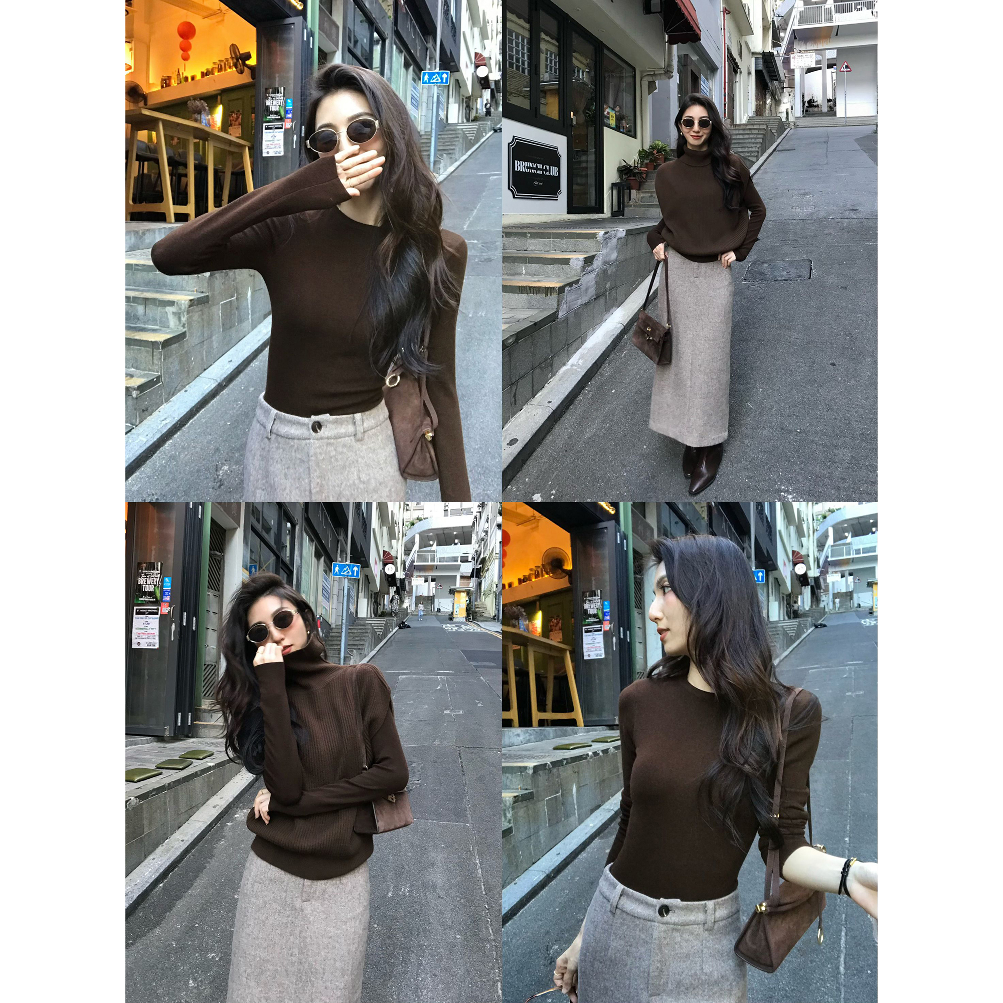 MULVAN 百搭属性 基础圆领长袖针织打底衫女秋冬修身显瘦内搭上衣