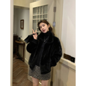 琥珀千金 MULVAN 现货8折 毛绒绒立领环保仿皮草女毛毛短外套