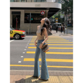 长腿滤镜 高腰马蹄喇叭裤 美式 女修身 复古显瘦微喇牛仔裤 MULVAN