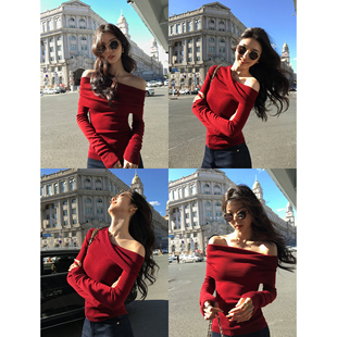 女气质修身 一字肩针织打底衫 莱赛尔露肩上衣 多重穿法 MULVAN