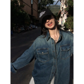 复古宽松牛仔外套衬衫 MULVAN 蓝盐海洋 女春秋设计感显瘦叠穿上衣