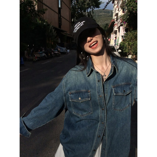 蓝盐海洋复古宽松牛仔外套衬衫