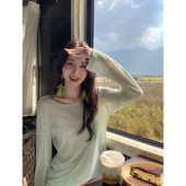 MULVAN 慵懒宽松空调上衣 T恤女防晒罩衫 超仙薄荷曼波薄款 微透长袖