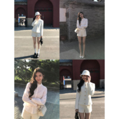 MULVAN 套装 现货7折 小香风白色毛呢外套女高级感气质a字短裤