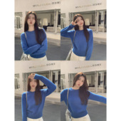 长袖 毛衣女冬季 圆领宽松外穿收腰短款 MULVAN 套头针织衫 上衣