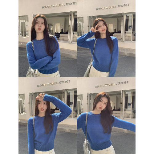 经典圆领短款针织毛衣