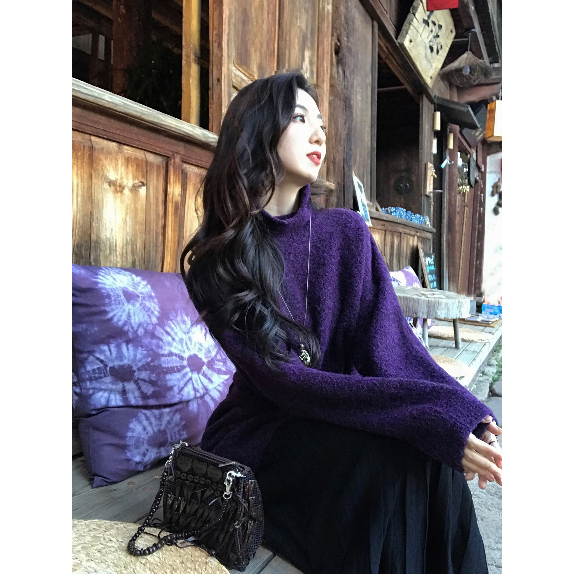 MULVAN 松弛基因 可拆卸腰带高领毛衣女高级感慵懒中长款针织上衣