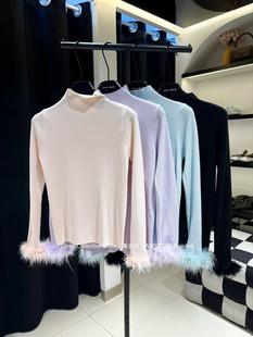 女 打底衫 国风内搭open集合店 百搭纯色针织鸵鸟毛半高领内搭修身