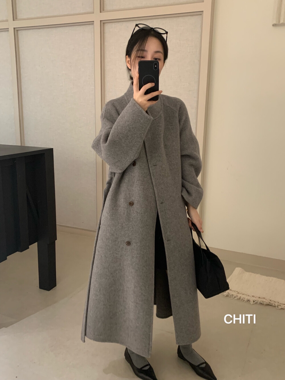 【CHITI驰媞】气质大女主风立领人字纹长款羊毛外套95澳毛5桑蚕丝