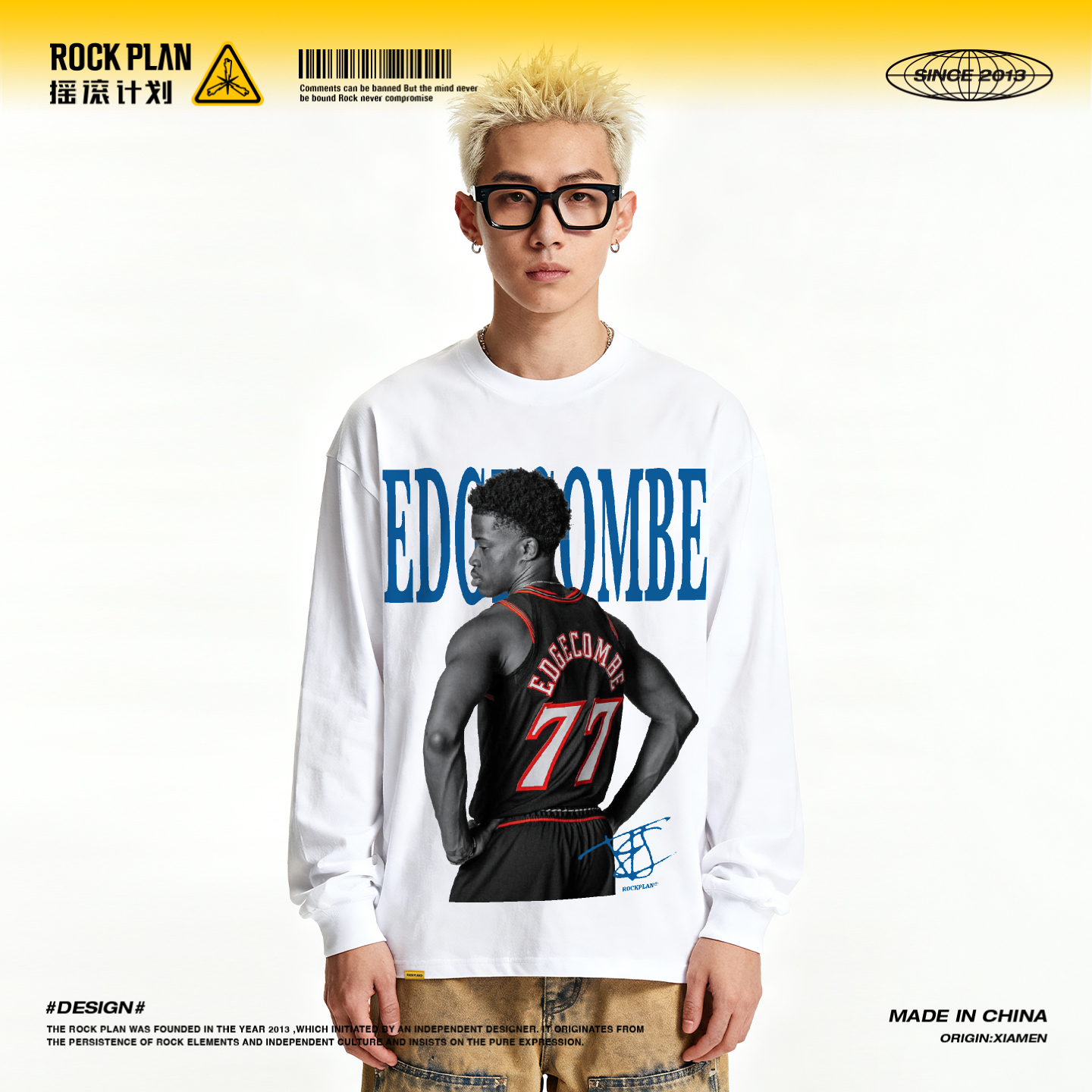 摇滚计划杂志风VJ埃奇库姆美式T恤男款篮球运动夏季潮牌百搭复古