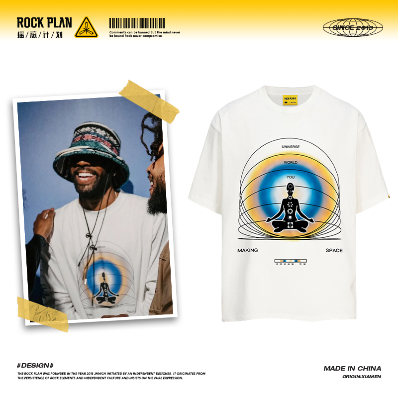 摇滚计划宇宙思考者印花短袖球星欧文同款美式篮球透气T恤学生男