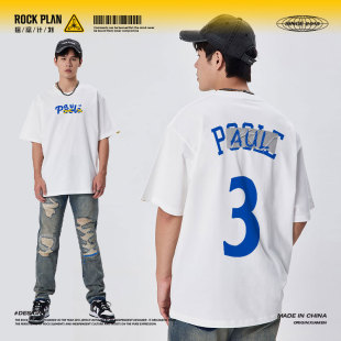摇滚计划男装克里斯保罗英文印花短袖美式做旧复古T恤纯棉ins潮男