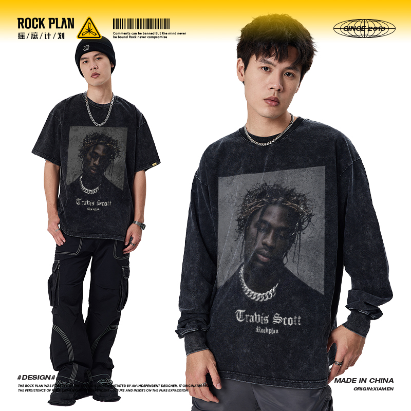 摇滚计划美国说唱歌手TravisScott蟑螂哥复古印花高街嘻哈短袖T恤