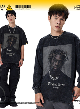 摇滚计划美国说唱歌手TravisScott蟑螂哥复古印花高街嘻哈短袖T恤