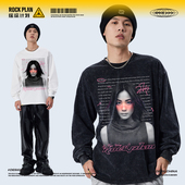 长袖 摇滚计划美式 印花王菲秋季 复古休闲全棉正肩T恤潮流宽松男女