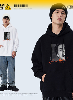 摇滚计划橙色战士路易吉印花美式连帽卫衣男重磅高街复古秋冬圆领