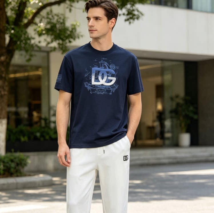 古迪洛 GUDILUO 夏季男士微豁版型新品dg欧货重工短袖T恤男款图片