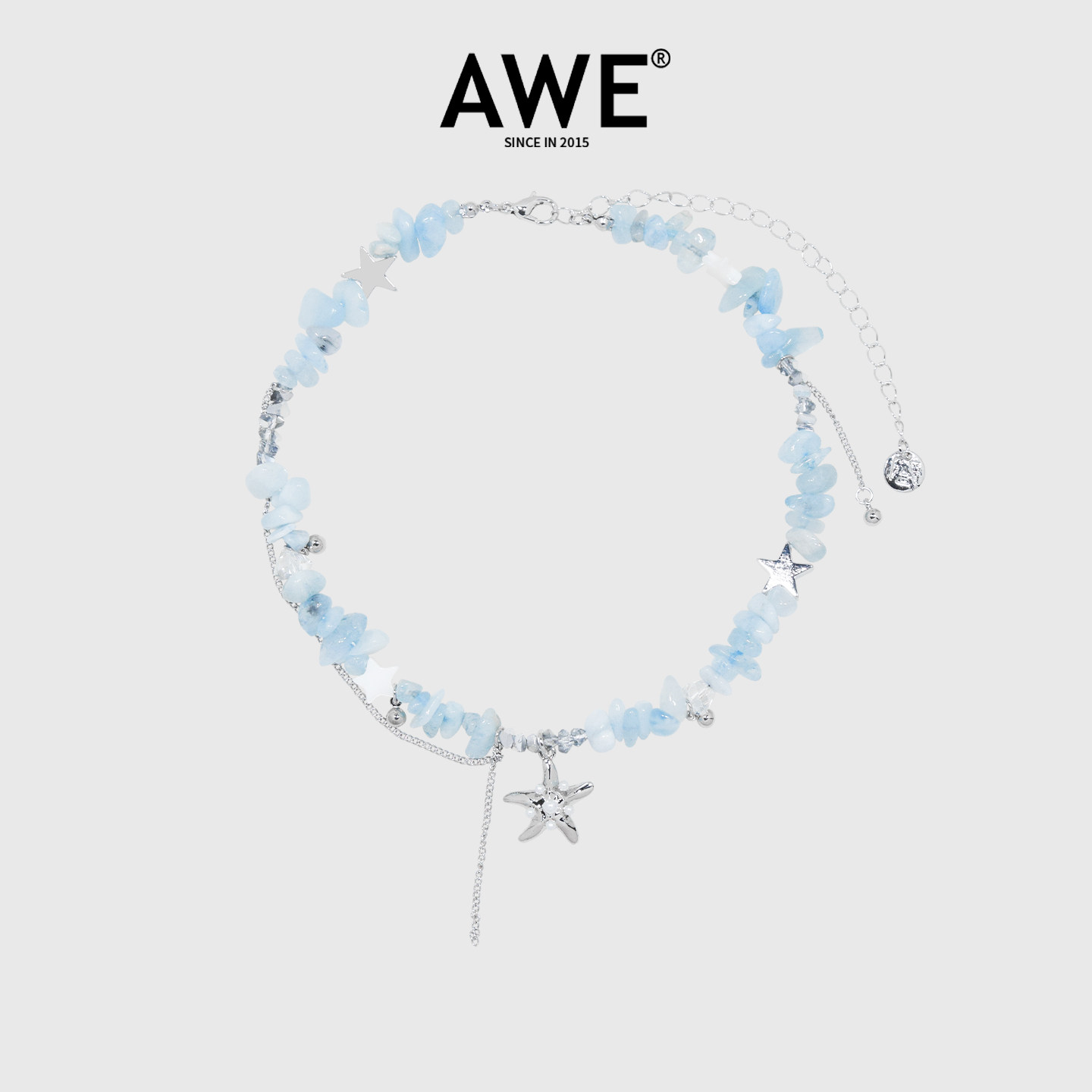 AWE珍珠海星蓝色碎石项链马嘉祺张泽禹同款海岛穿搭海蓝宝锁骨链