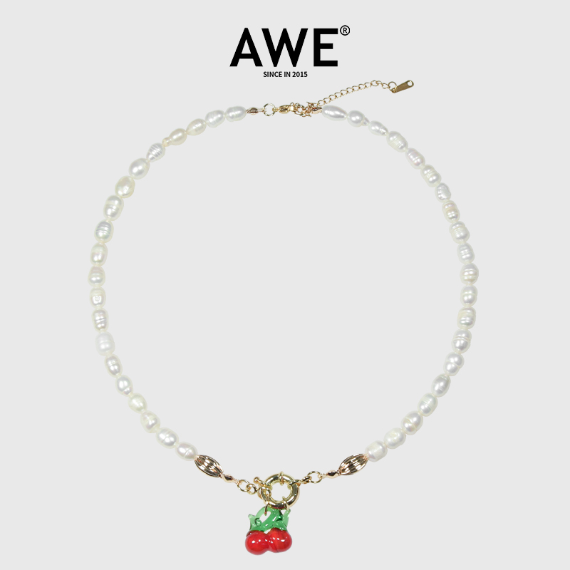 AWE白百何同款樱桃珍珠项链女生