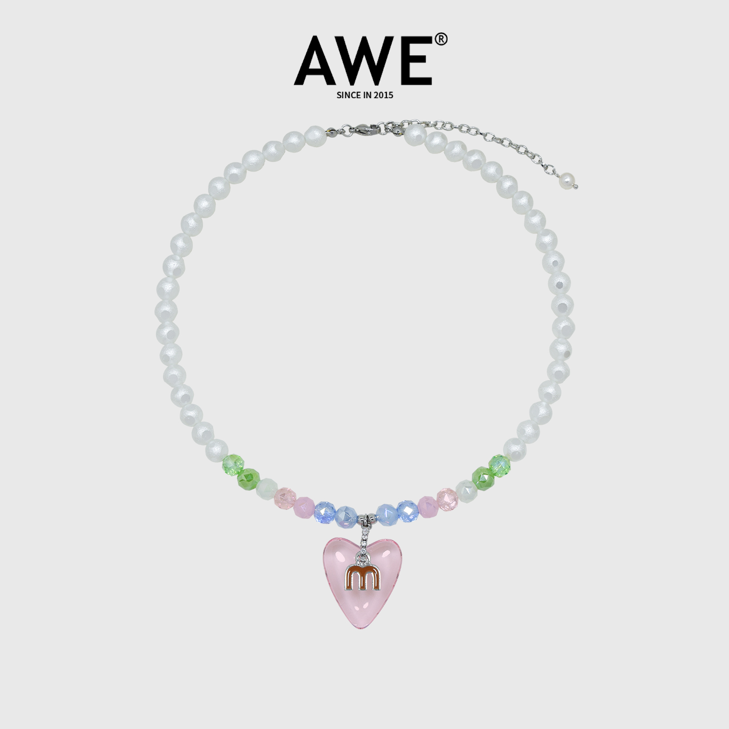 AWE唐九洲同款字母粉色爱心项链