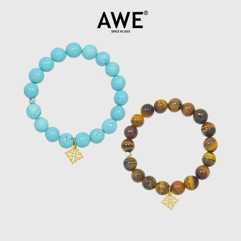 AWE天然绿松石虎眼石水晶手链女