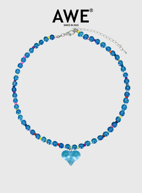 AWE彩色爱心串珠项链汪苏泷聂玮辰同款海岛绝美多巴胺穿搭锁骨链