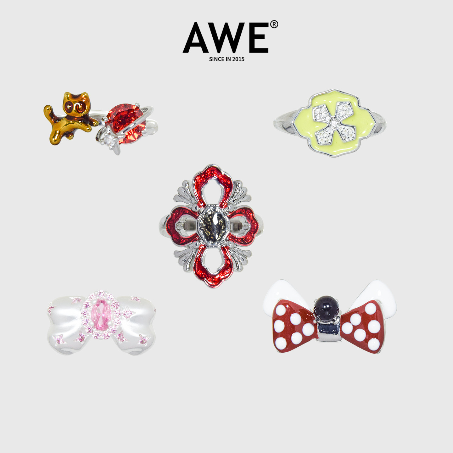 AWE李常超同款粉钻星蝴蝶结戒指图片