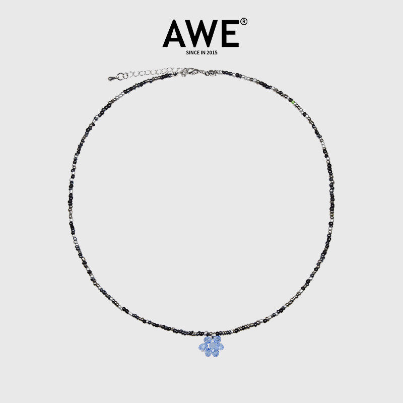 AWE官方糖果色彩色串珠项链琉璃小花锁骨链紫色Choker颈链情侣款