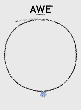 AWE官方糖果色彩色串珠项链琉璃小花锁骨链紫色Choker颈链情侣款