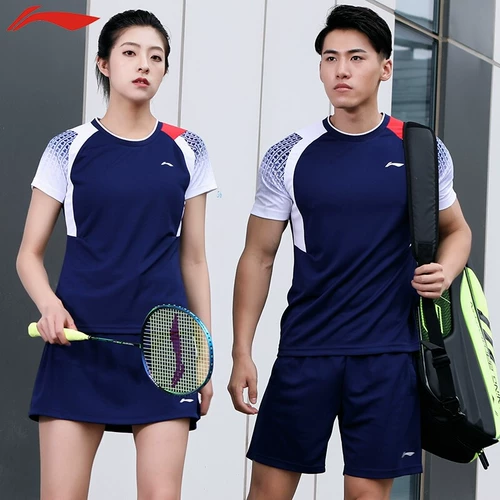 Li Ning, форма для бадминтона, быстросохнущий комплект подходит для мужчин и женщин, дышащий спортивный костюм, женский стиль, короткий рукав, впитывает пот и запах