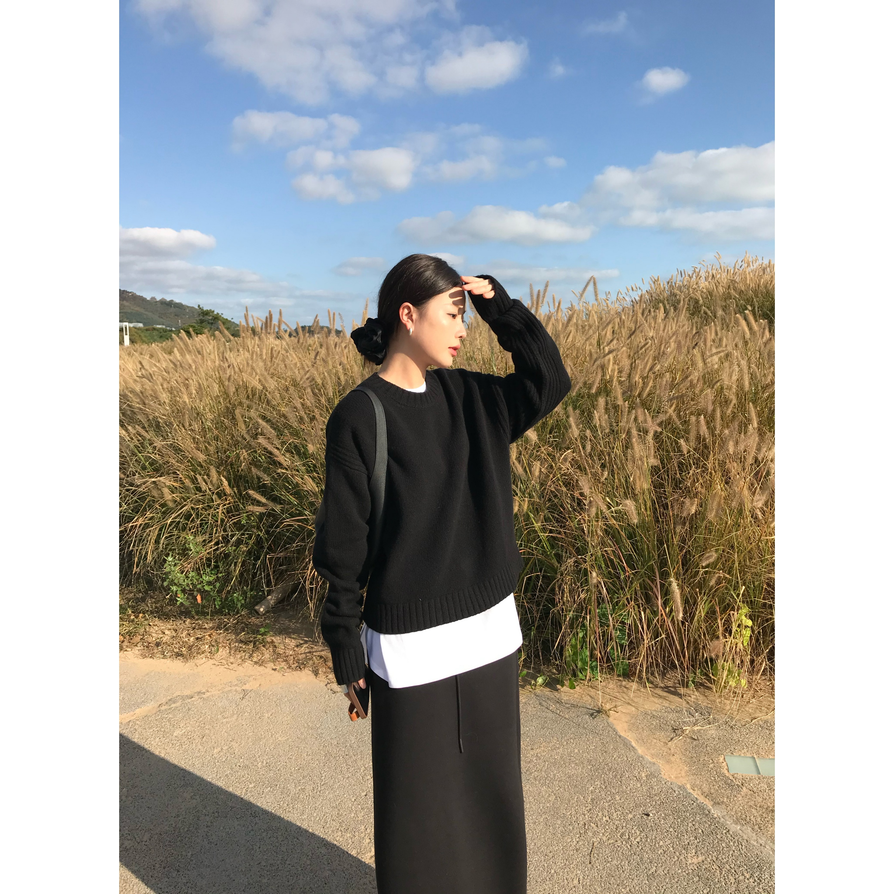 绵羊毛极简显瘦保暖圆领毛衣女